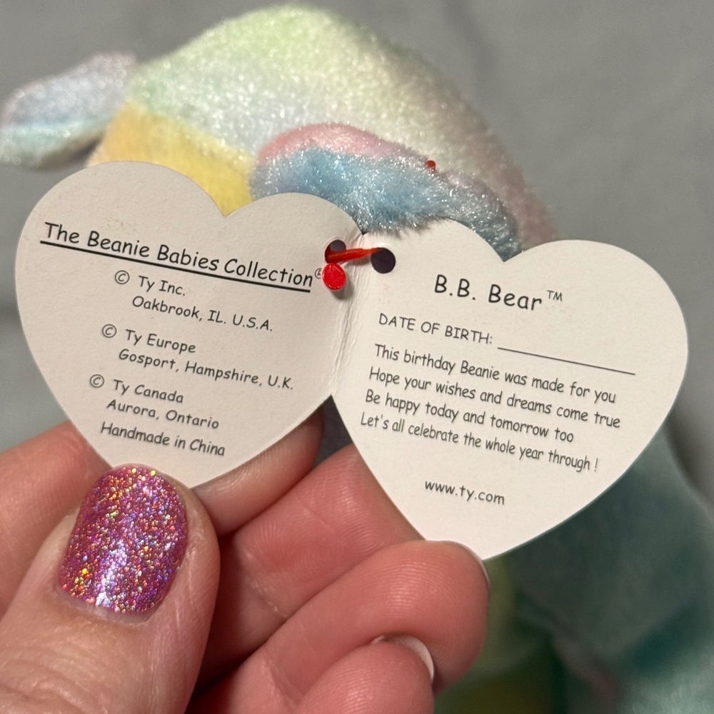 Ty Beanie Babies B.B. Bear Pastel Tie Dye Birthday Plush 1999 Vintage Tagged‎ - Picture 2 of 5